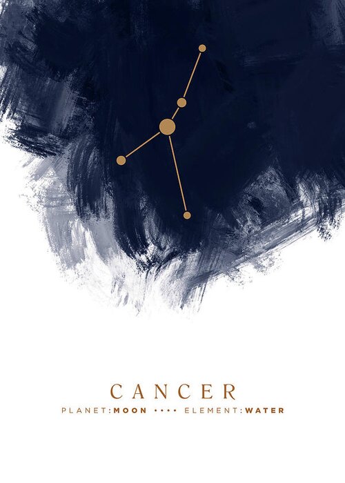 Cancer Greeting Card featuring the mixed media Cancer Zodiac Sign - Minimal Print - Zodiac, Constellation, Astrology, Good Luck, Night Sky - Blue by Studio Grafiikka