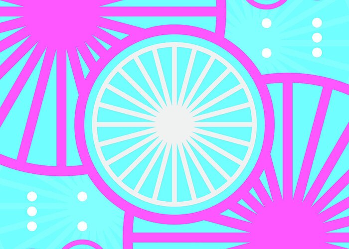Abstract Greeting Card featuring the mixed media Candy Bubblegum Geometric Glyph Art in Cyan Blue and Pink n.0491 by Holy Rock Design