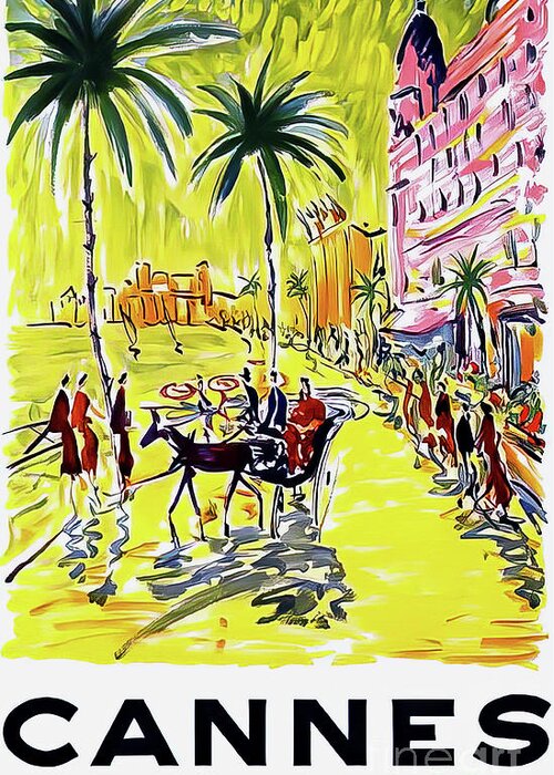 Cannes Greeting Card featuring the drawing Cannes French Riviera Travel Poster 1958 by M G Whittingham