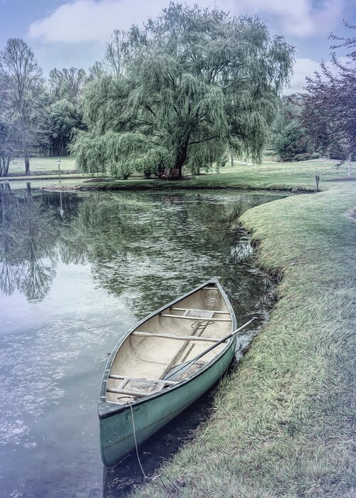 Boats Greeting Card featuring the photograph Canoe in Spring in Blues by Debra and Dave Vanderlaan