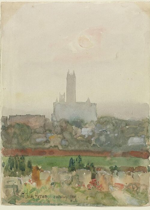 Canterbury Cathedral 1889 Childe Hassam Sketch Greeting Card featuring the painting Canterbury Cathedral 1889 Childe Hassam by MotionAge Designs