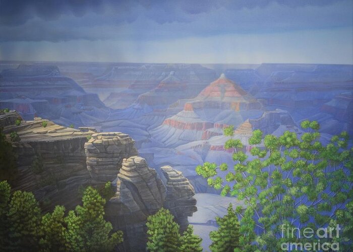 Grand Canyon National Park Greeting Card featuring the painting Canyon Dreams a Perfect Come True by Jerry Bokowski