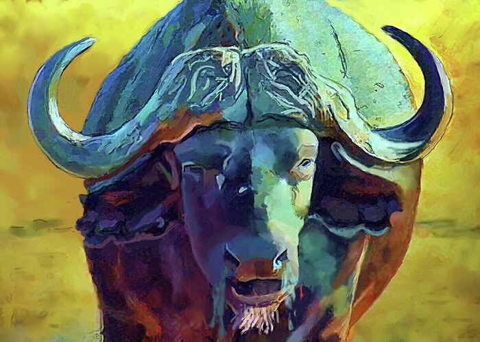 Bull Greeting Card featuring the painting Cape Buffalo Bull by Joel Smith