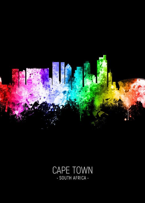Cape Town Greeting Card featuring the digital art Cape Town South Africa Skyline #88 by Michael Tompsett