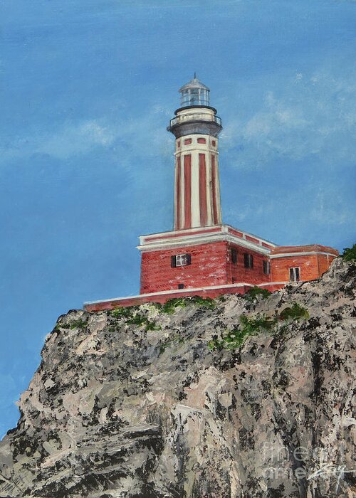 Capri Greeting Card featuring the painting Capri Lighthouse by Zan Savage