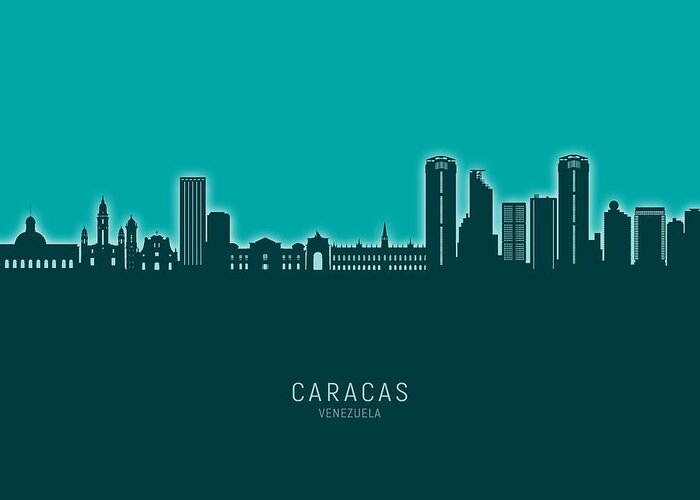 Caracas Greeting Card featuring the digital art Caracas Venezuela Skyline #73 by Michael Tompsett