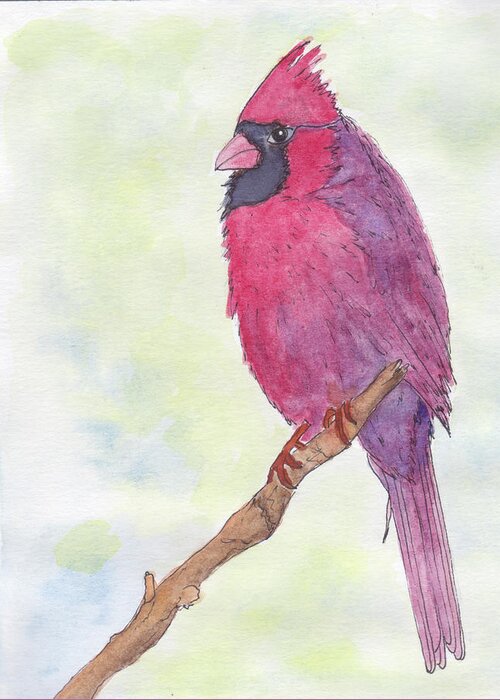 Birds Greeting Card featuring the painting Cardinal Visiting by Anne Katzeff