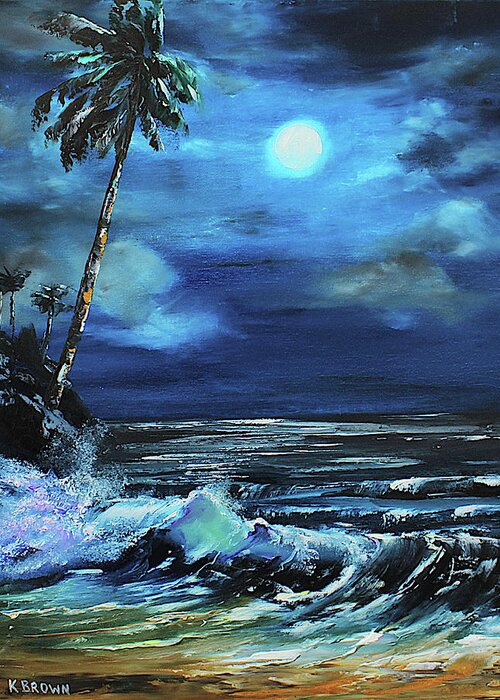 Ocean Greeting Card featuring the painting Caribbean Moon by Kevin Brown