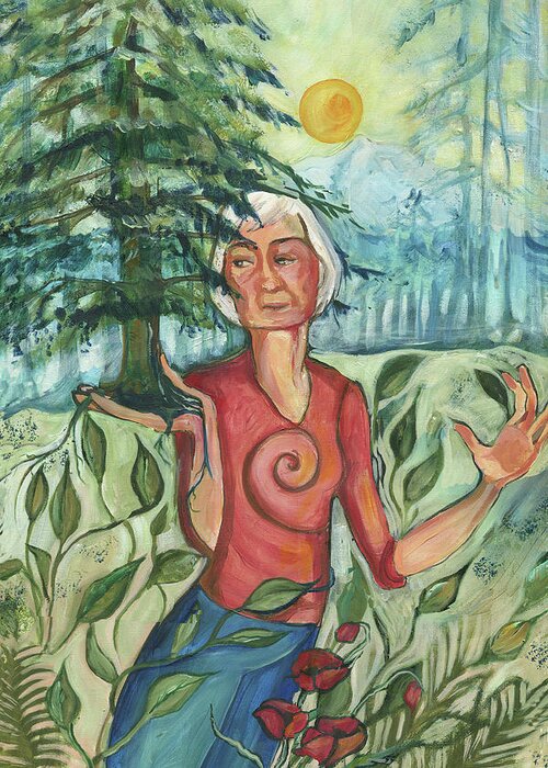 Portraits Greeting Card featuring the painting Caring for Our Earth by Catharine Gallagher