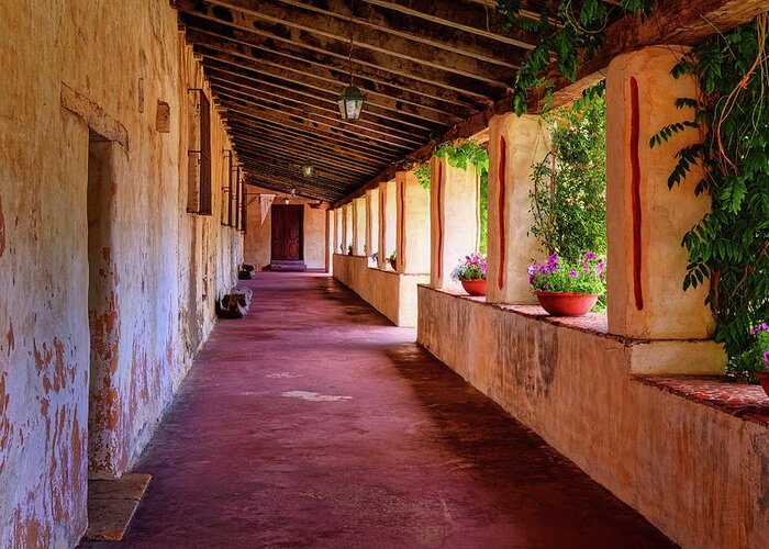 Carmel Greeting Card featuring the photograph Carmel Mission Cloister by Thomas Hall