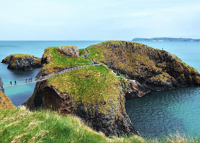 Ireland Rocks Series By Lexa Harpell Greeting Card featuring the photograph Carrick-a-Rede Rope Bridge Northern ireland by Lexa Harpell