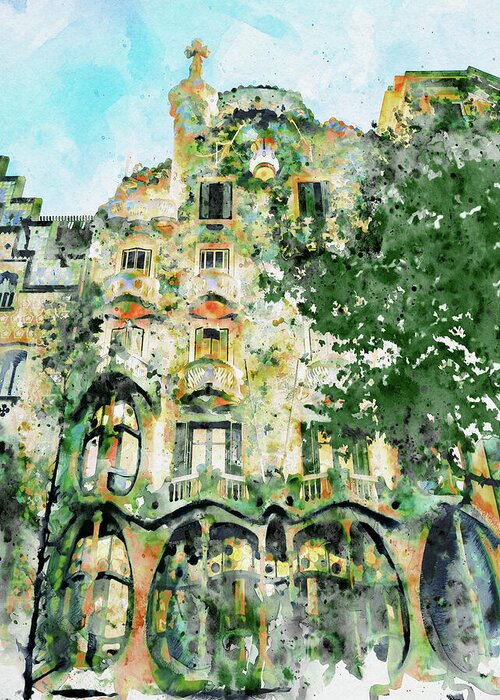 Marian Voicu Greeting Card featuring the painting Casa Batllo Barcelona by Marian Voicu