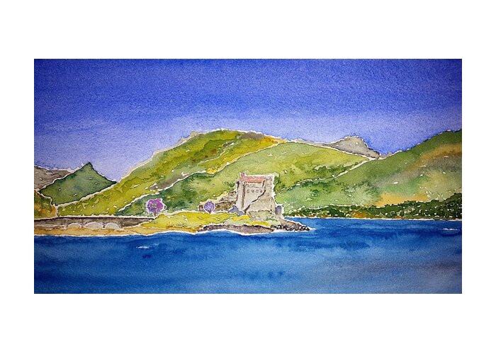 Watercolor Greeting Card featuring the painting Castle Eilean Donan by John Klobucher