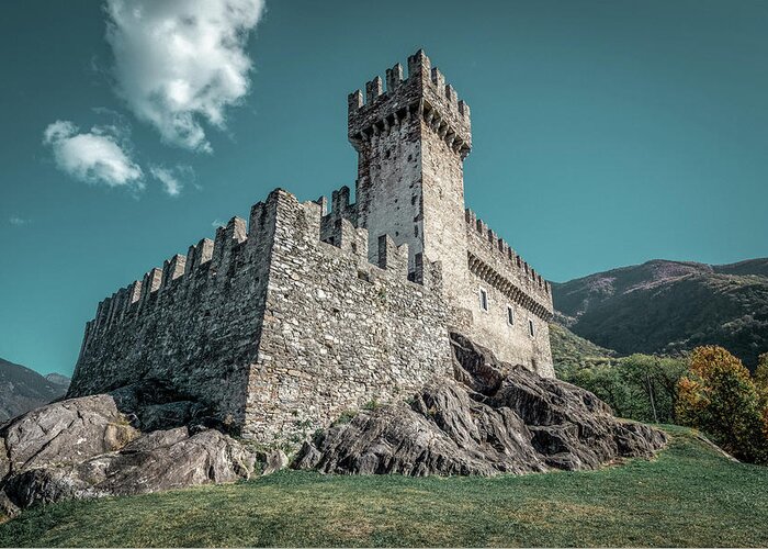 Built Structure Greeting Card featuring the photograph Castle in Bellinzona, Switzerland by Benoit Bruchez
