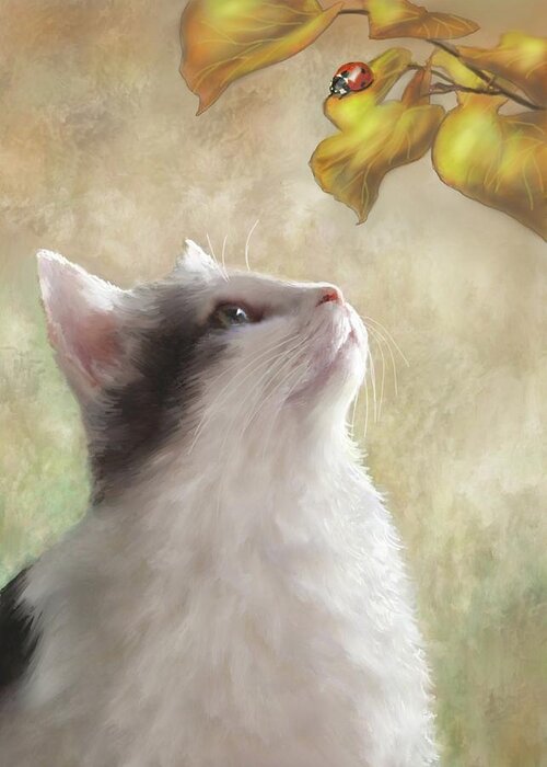 Cat Greeting Card featuring the digital art Cat 669 by Lucie Dumas