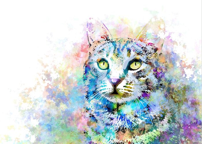 Cat Greeting Card featuring the digital art Cat 674 by Lucie Dumas
