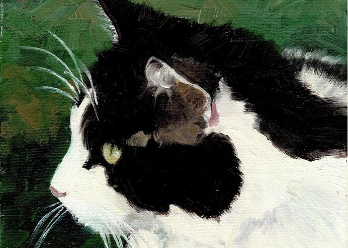 Cat Greeting Card featuring the painting Cat Scan by Alice Leggett
