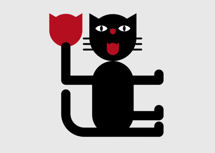 Cat With Tulip Greeting Card featuring the digital art Cat with Tulip by Attila Meszlenyi