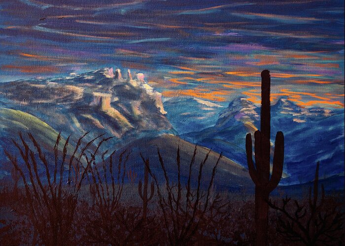 Tucson Greeting Card featuring the painting Catalina Mountains Sunrise, Tucson Arizona by Chance Kafka