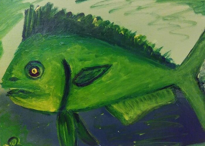 Fish Greeting Card featuring the painting Catch of the Day - Mahi Mahi by Andrew Blitman