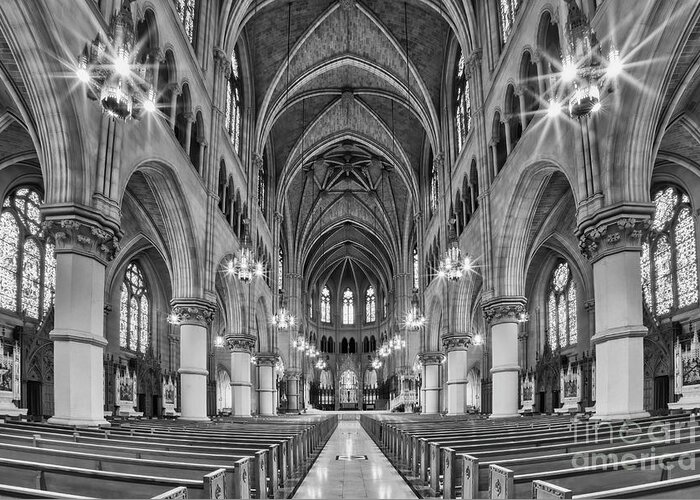 Architecture Greeting Card featuring the photograph Cathedral Basilica of the Sacred Heart 1 bw by Jerry Fornarotto