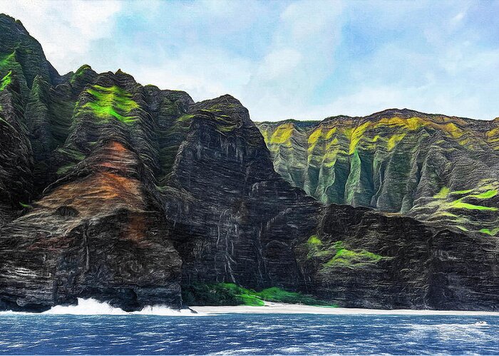 Kauai Hawaii Greeting Card featuring the digital art Cathedral Peaks by Kevin Lane