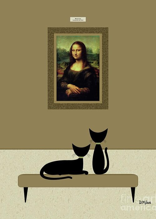 Cats Visit Art Museum Greeting Card featuring the digital art Cats Admire the Mona Lisa by Donna Mibus