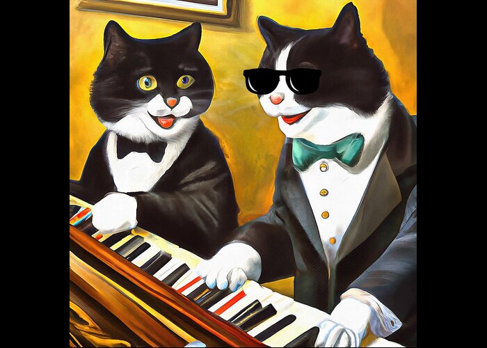 Funny Greeting Card featuring the digital art Cats Playing the Piano by Caterina Christakos