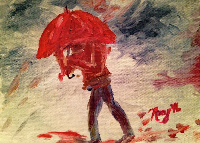 Rain Greeting Card featuring the painting Caught by Roxy Rich