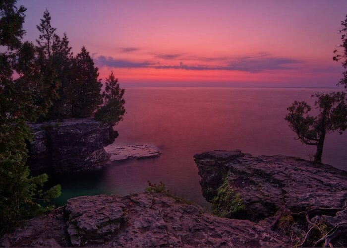 Cave Point Greeting Card featuring the photograph Cave Point Calm - Cave Point County Park in Door County WI by Peter Herman