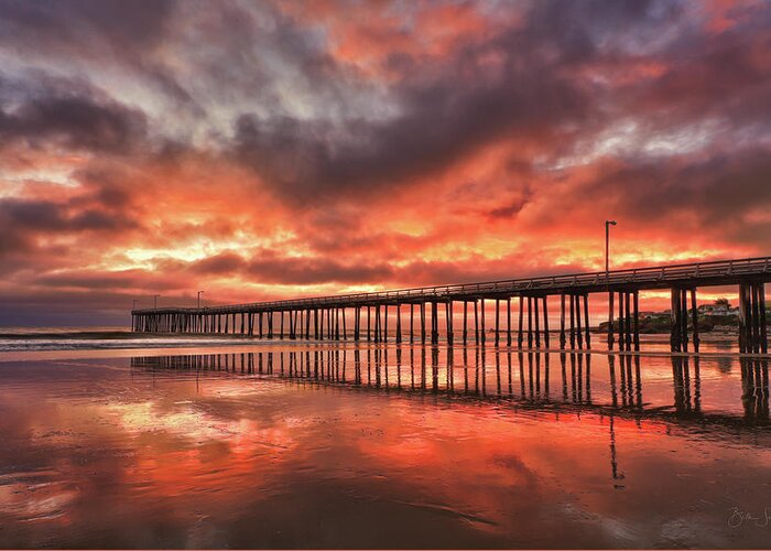 Morro Bay Greeting Card featuring the photograph Cayucos Pier on Fire by Beth Sargent