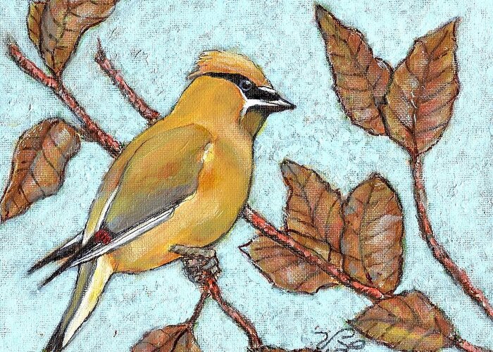 Bird Greeting Card featuring the painting Cedar Waxwing Late Fall by VLee Watson