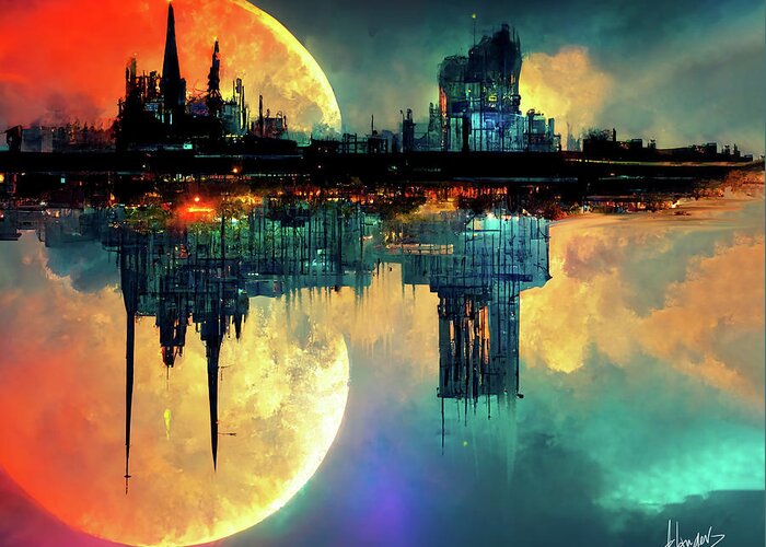 Celestial Greeting Card featuring the digital art Celestial City 17 by DC Langer