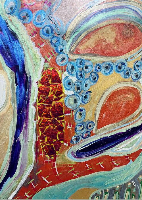 Mixed Media Greeting Card featuring the mixed media Cellular Rebirth Abstract With Orange Glass Shards by Debra Amerson