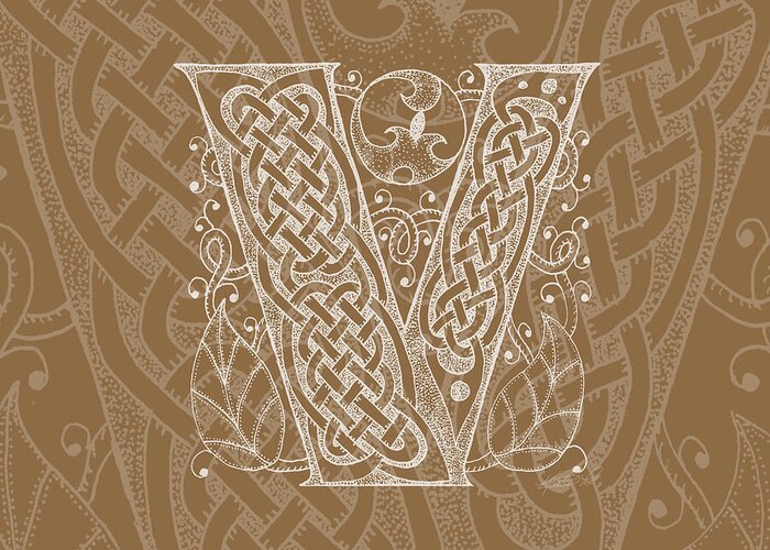 Artoffoxvox Greeting Card featuring the mixed media Celtic Letter V Monogram by Kristen Fox