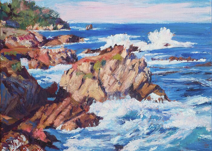 Landscape Greeting Card featuring the painting Central Coast At Carmel by David Lloyd Glover
