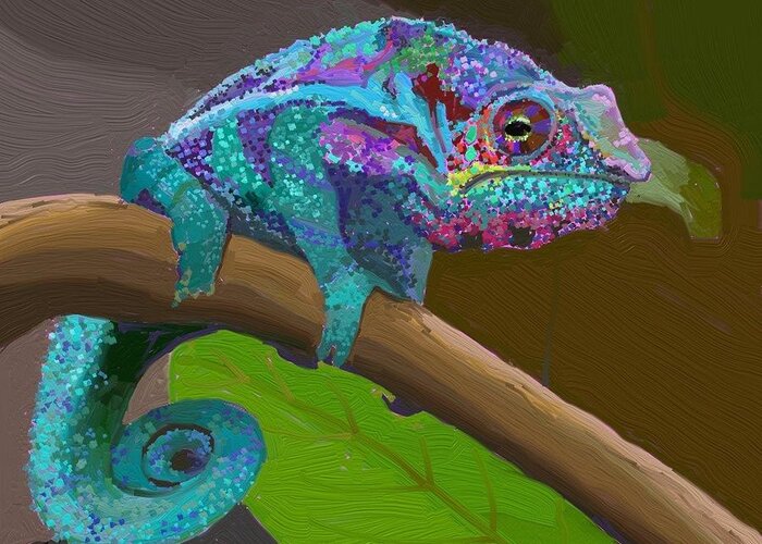 Chameleon Greeting Card featuring the digital art Chameleon by Anne Marie Brown