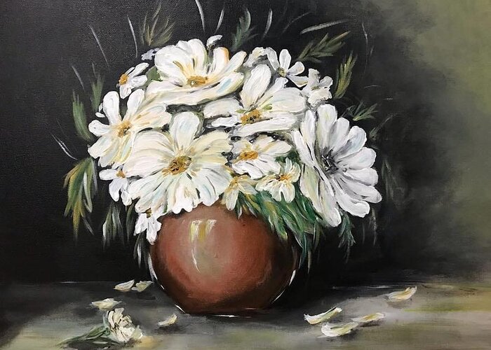 Chamomile Greeting Card featuring the painting Chamomile for Sofia by Tetiana Bielkina