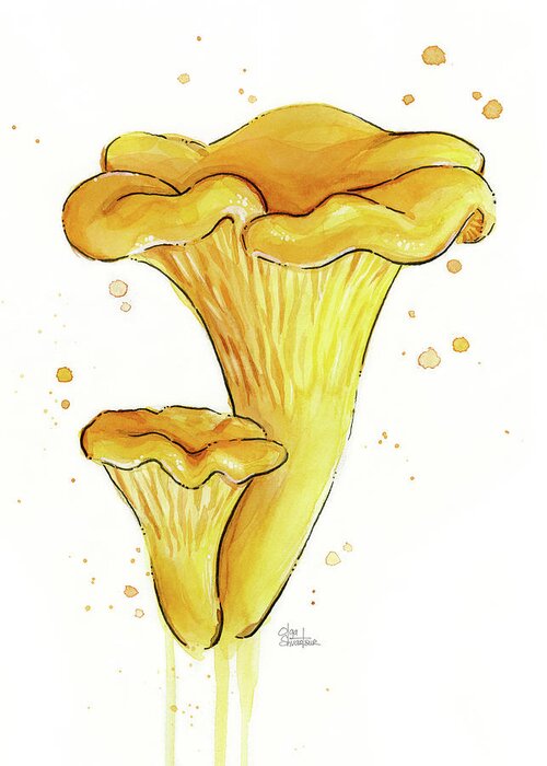 Chanterelle Greeting Card featuring the painting Chanterelles Watercolor Painting by Olga Shvartsur