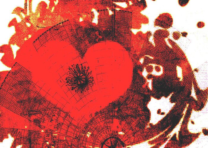 Heart Greeting Card featuring the mixed media Chaotic Heart by Moira Law