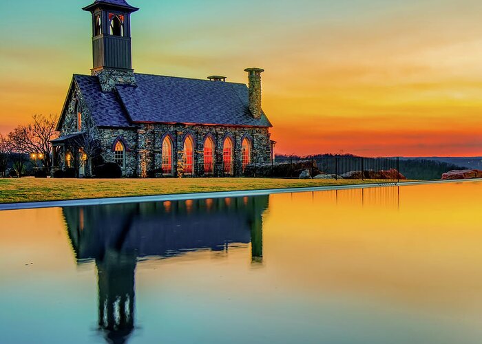 America Greeting Card featuring the photograph Chapel Reflections - Top of the Rock - Ridgedale Missouri by Gregory Ballos