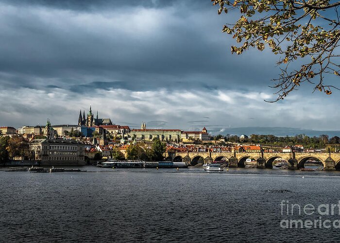 Prague Greeting Card featuring the photograph Charles Bridge Over Moldova River And Hradcany Castle In Prague In The Czech Republic by Andreas Berthold