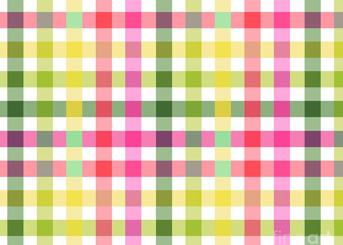 Checkered Fabric Greeting Card featuring the digital art Checkered Plaid Pattern in Pink Green and Yellow Modern Design by Patricia Awapara