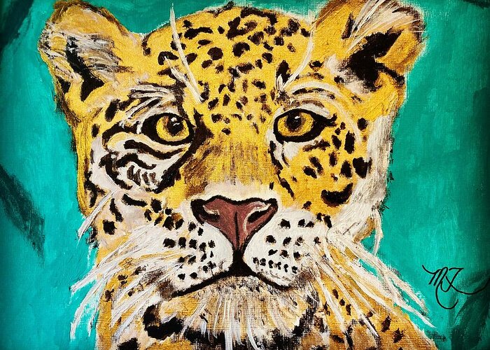 Cat Greeting Card featuring the painting Cheetah by Melody Fowler