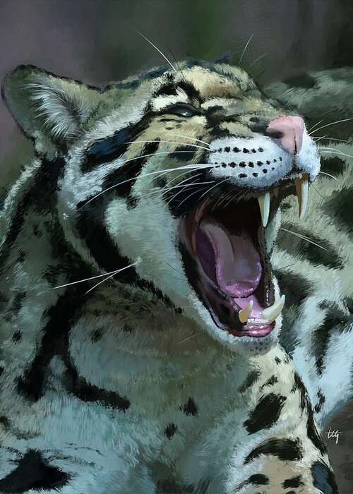 Cheetah Greeting Card featuring the painting Cheetah Yawn by Tom Gehrke