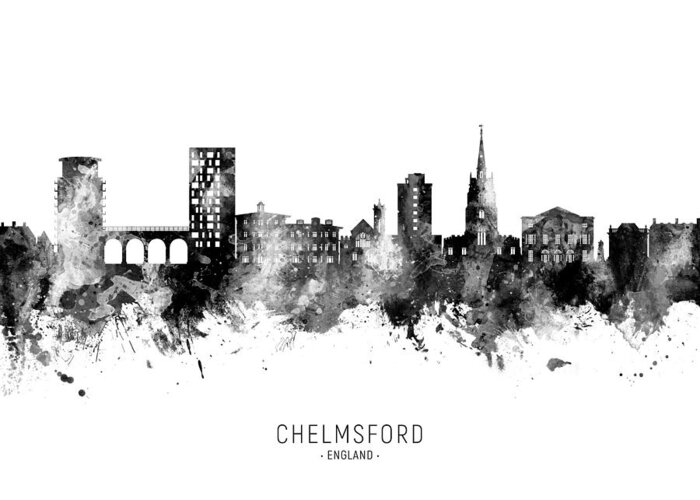 Chelmsford Greeting Card featuring the digital art Chelmsford England Skyline #39 by Michael Tompsett