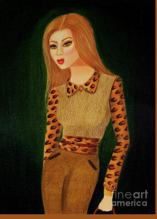Dorothy Lee Art Greeting Card featuring the painting Chelsea Girl Autumn Pants Suit by Dorothy Lee
