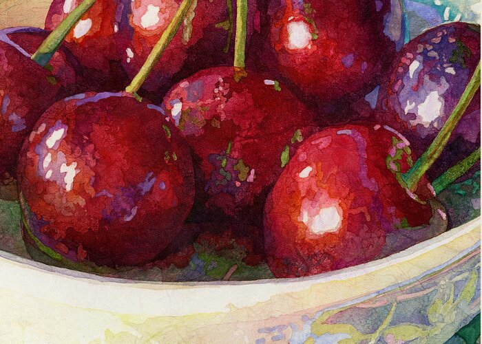 Cherry Greeting Card featuring the painting Cherries Jubilee-square format by Hailey E Herrera