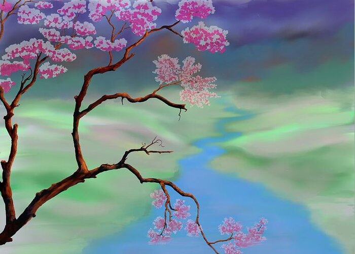 Landscape Greeting Card featuring the digital art Cherry Blossoms by Marilyn Cullingford