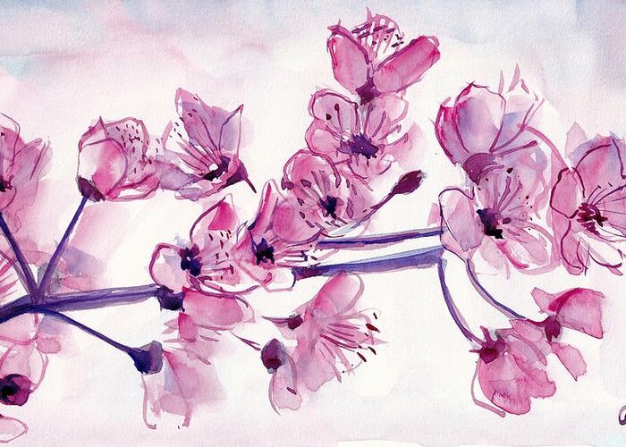 Cherry Greeting Card featuring the painting Cherry Flowers by George Cret